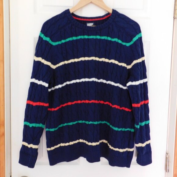 Lands' End Drifter Sweater Crewneck Cable Knit Size Large Cable Knit Striped - Picture 1 of 6
